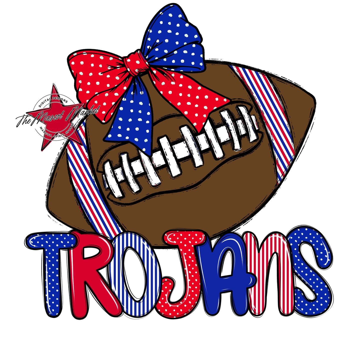 Trojans Football Spirit Design-Royal Blue & Red
