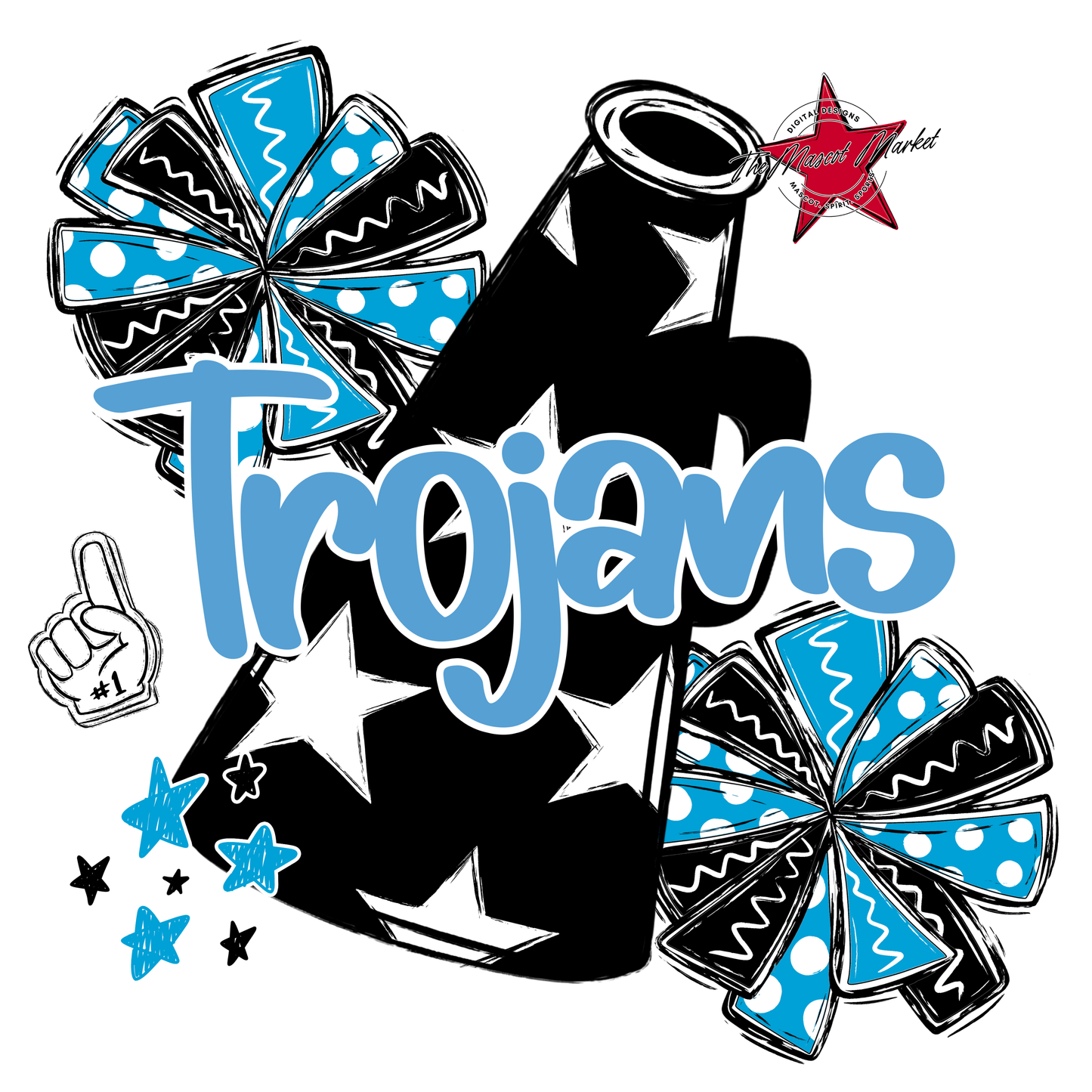 Trojans Alpha Megaphone Design-Carolina Blue