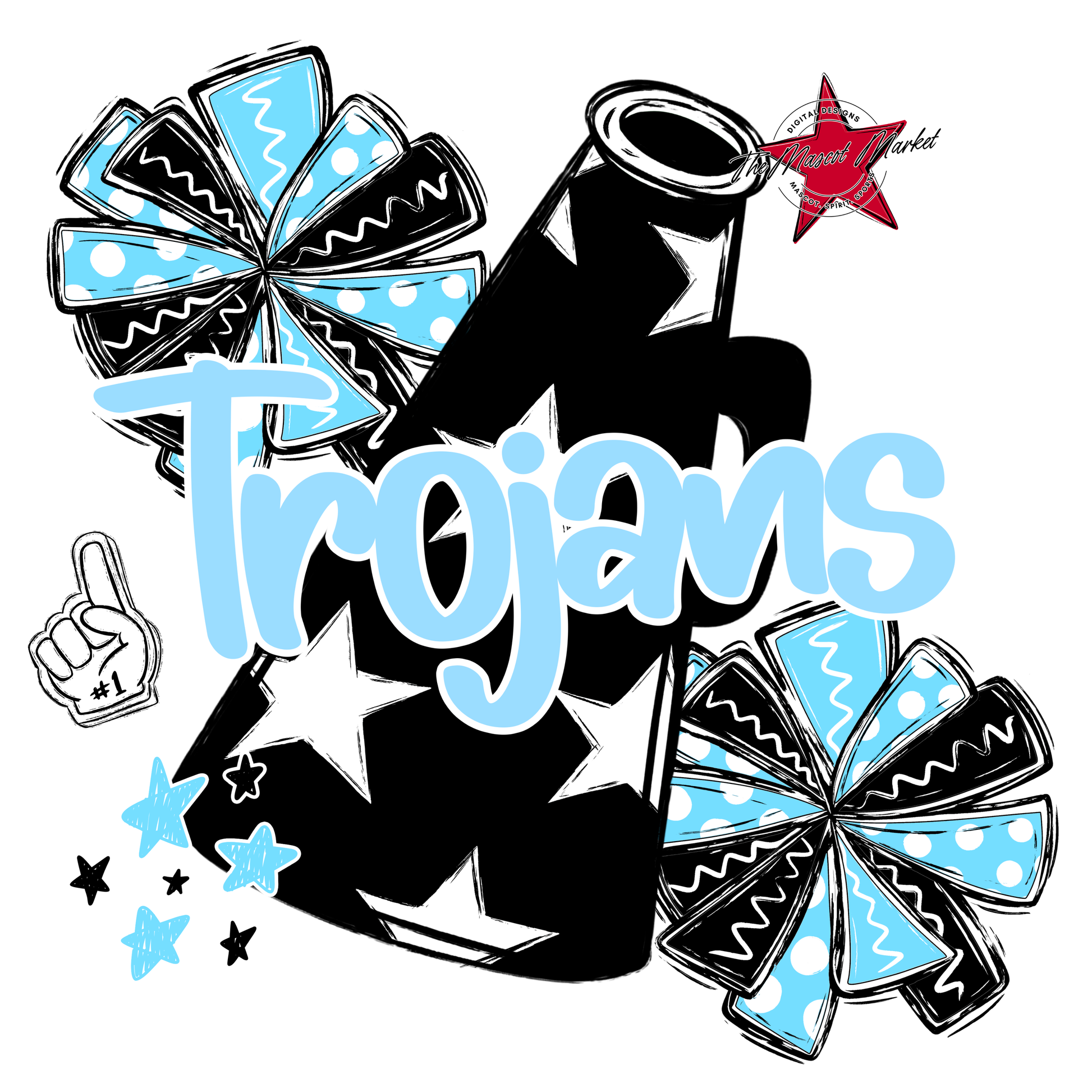 Trojans Alpha Megaphone Design-Columbia Blue
