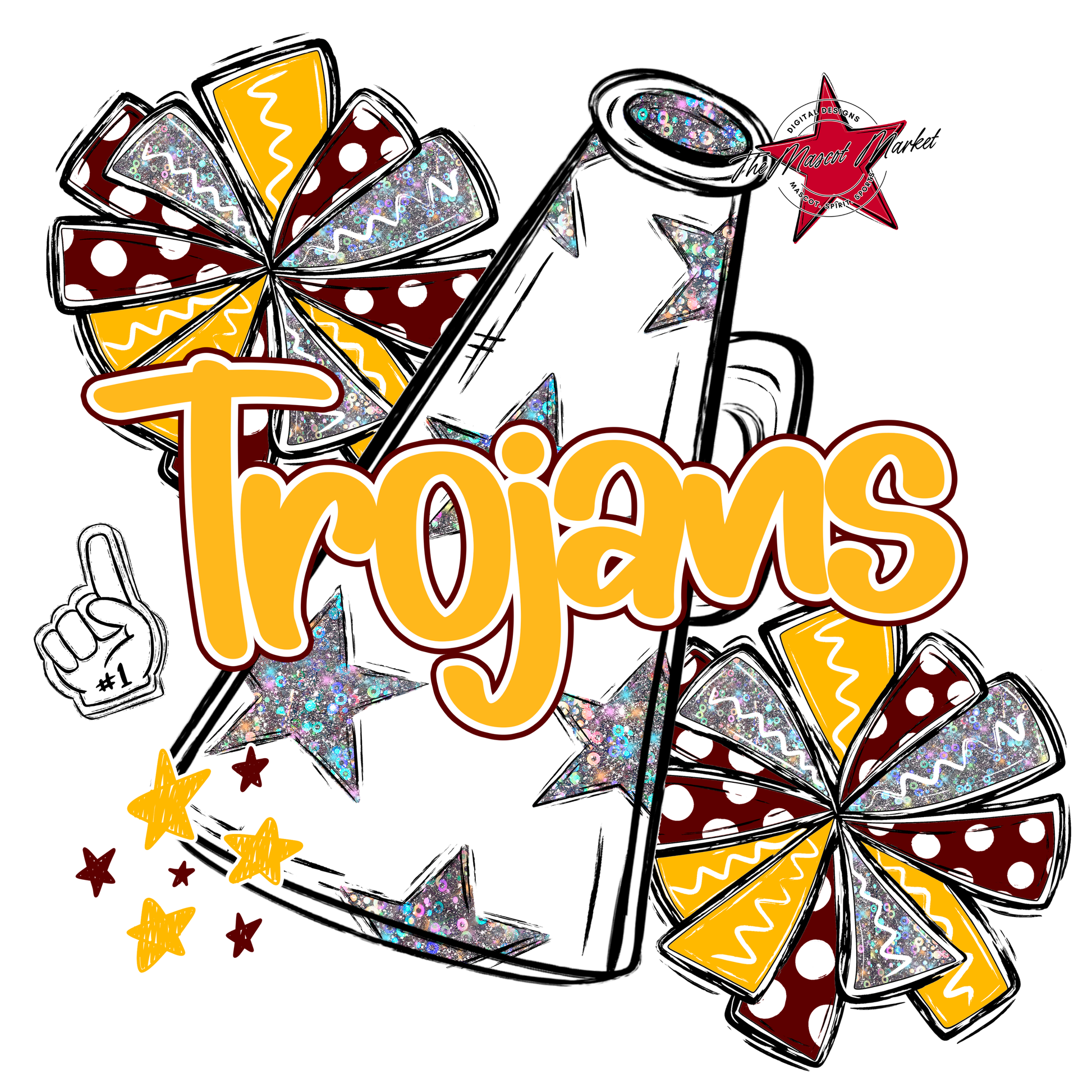 Trojans Alpha Megaphone Design-Maroon-Yellow