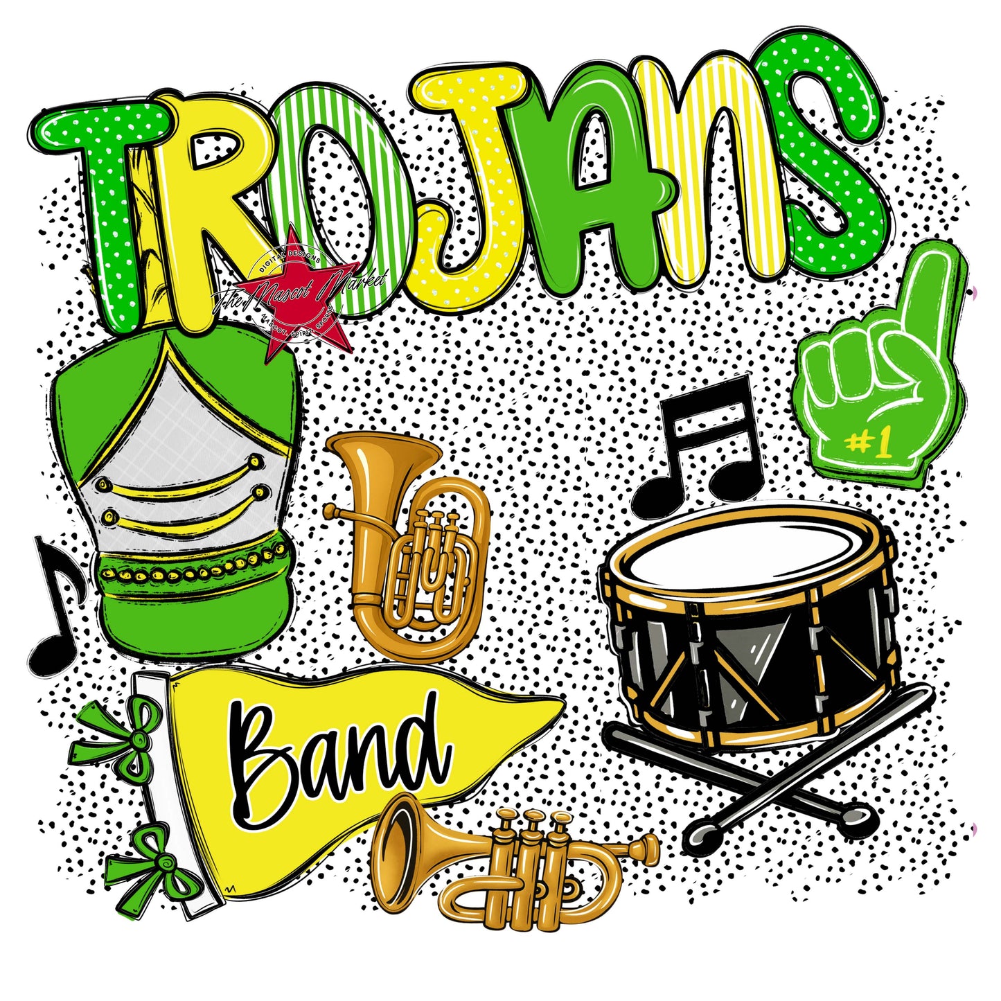 Trojans Band Spirit-Bright Green & Bright Yellow