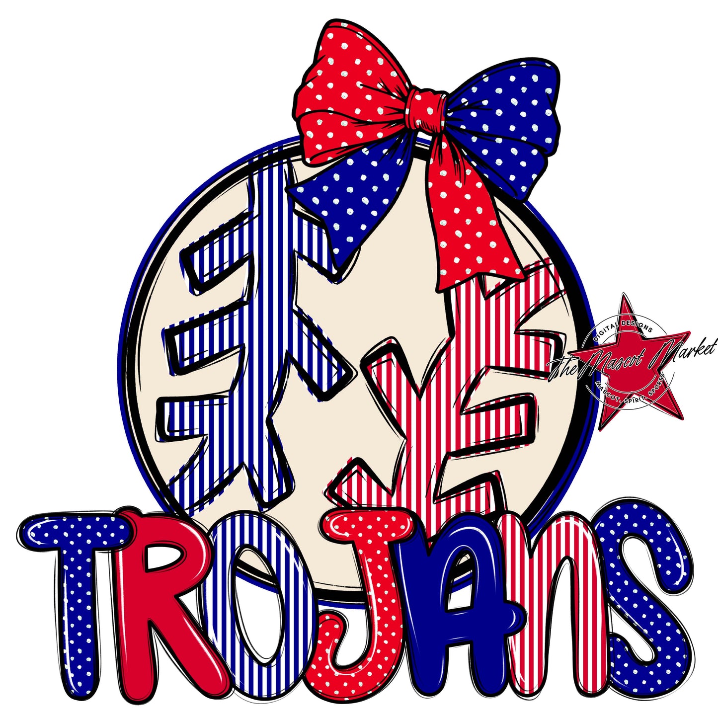 Trojans Baseball-Softball Spirit Design-Blue & Red