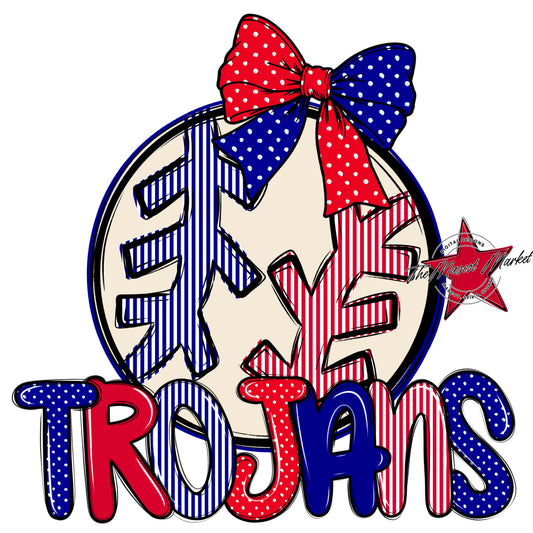 Trojans Baseball-Softball Spirit Design-Blue & Red