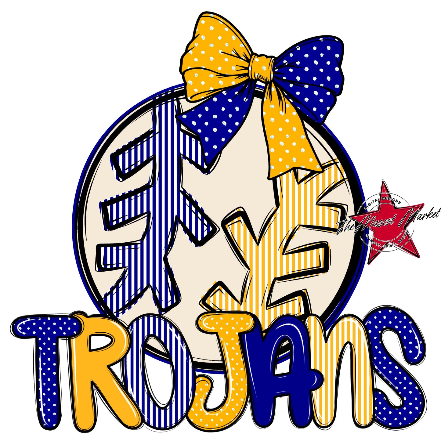 Trojans Baseball-Softball Spirit Design-Blue & Yellow
