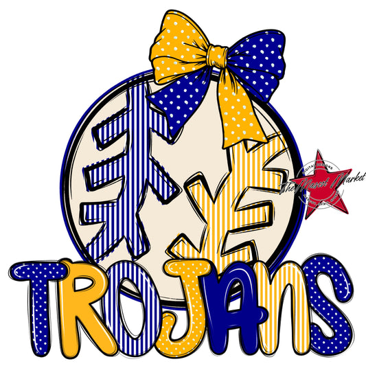 Trojans Baseball-Softball Spirit Design-Blue & Yellow