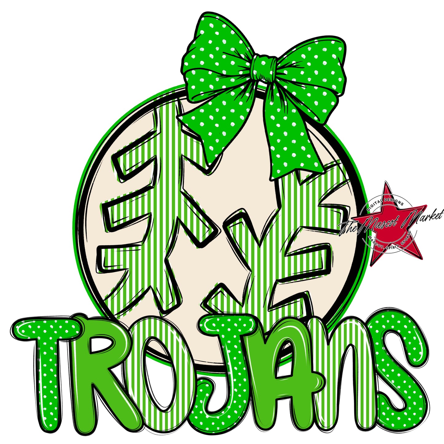 Trojans Baseball-Softball Spirit Design-Bright Green