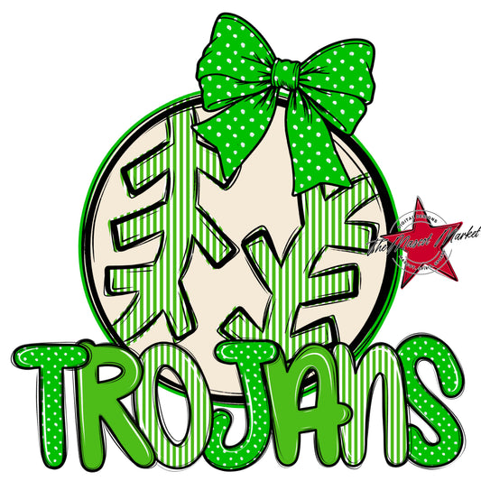 Trojans Baseball-Softball Spirit Design-Bright Green