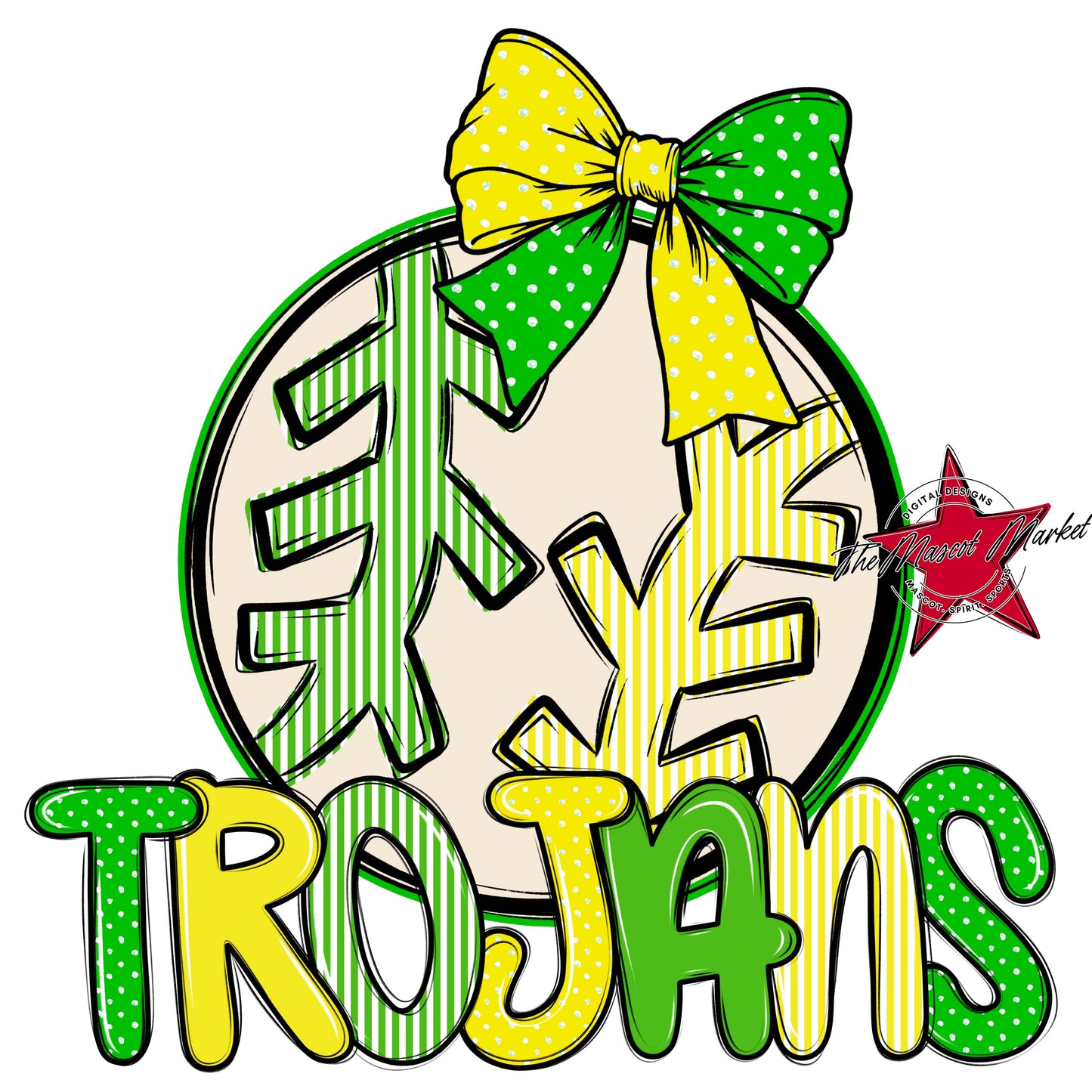 Trojans Baseball-Softball Spirit Design-Bright Green & Bright Yellow