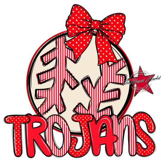 Trojans Baseball-Softball Spirit Design-Bright Red