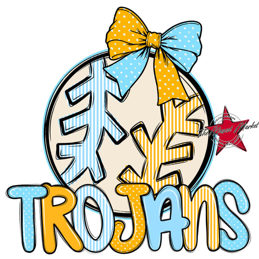 Trojans Baseball-Softball Spirit Design-Columbia Blue & Yellow