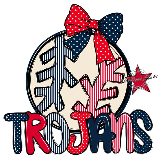 Trojans Baseball-Softball Spirit Design-Navy & Red