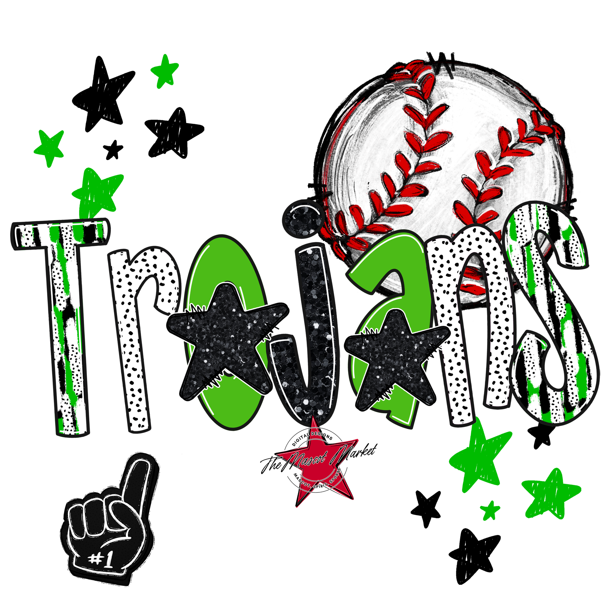 Trojans Baseball Scrape-Bright Green