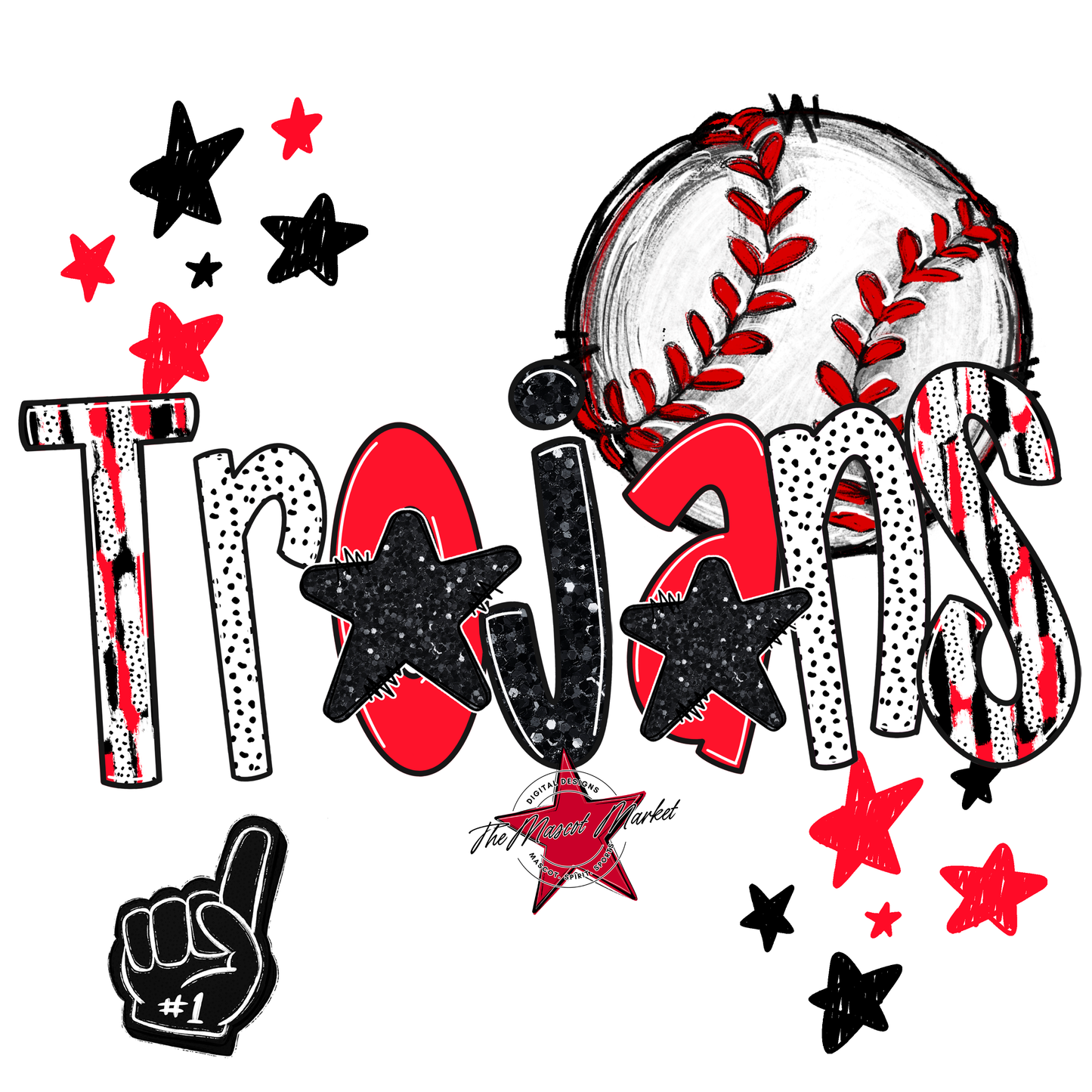 Trojans Baseball Scrape-Bright Red