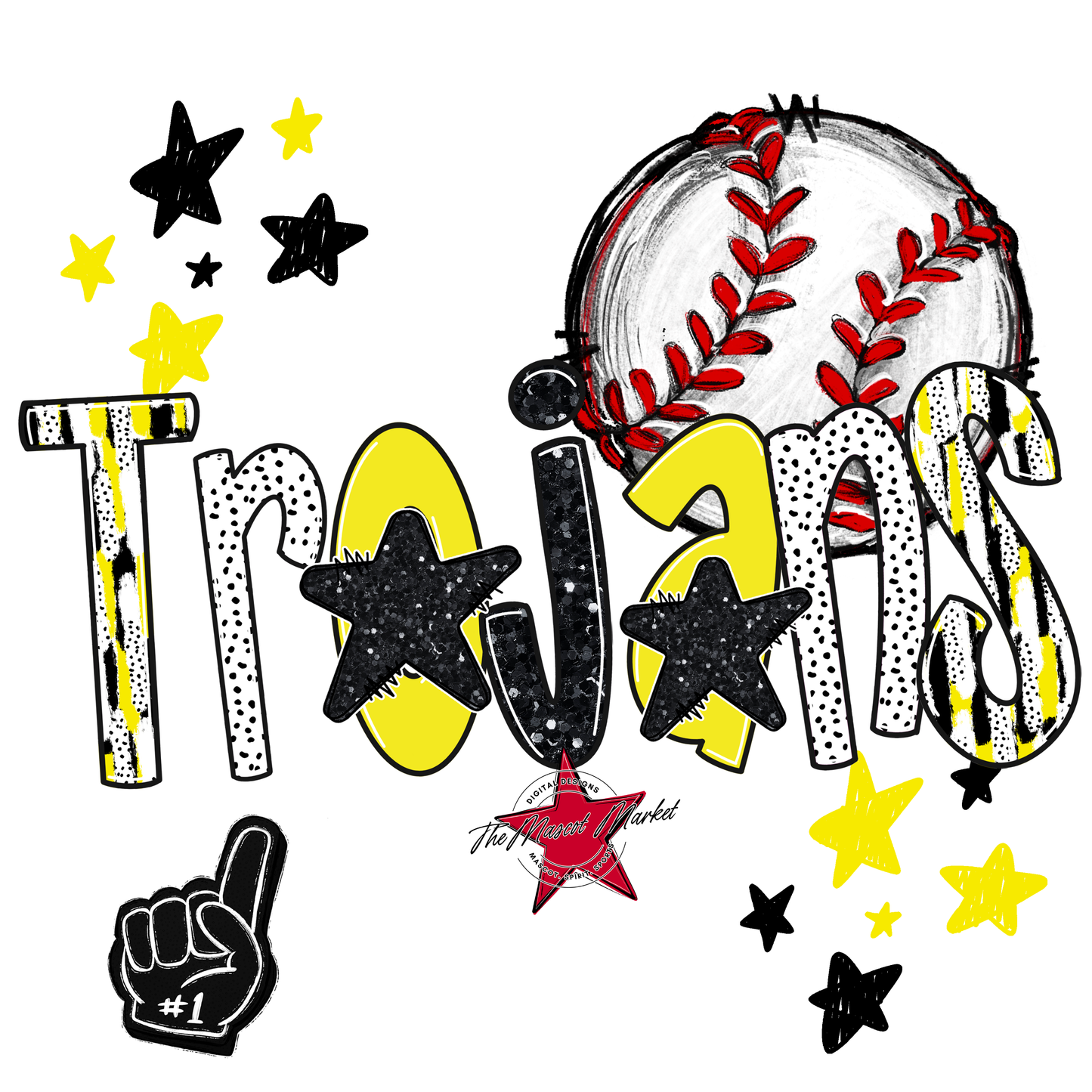 Trojans Baseball Scrape-Bright Yellow