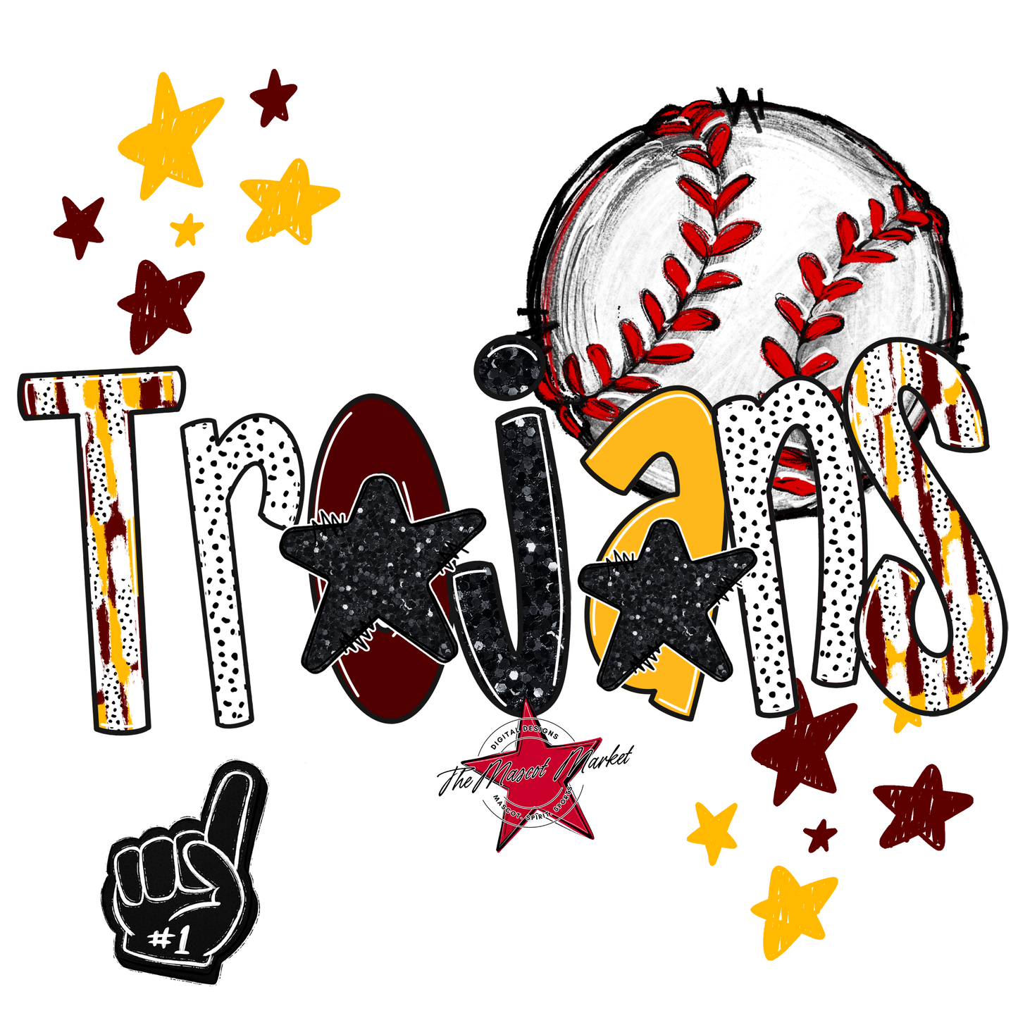 Trojans Baseball Scrape-Maroon-Yellow