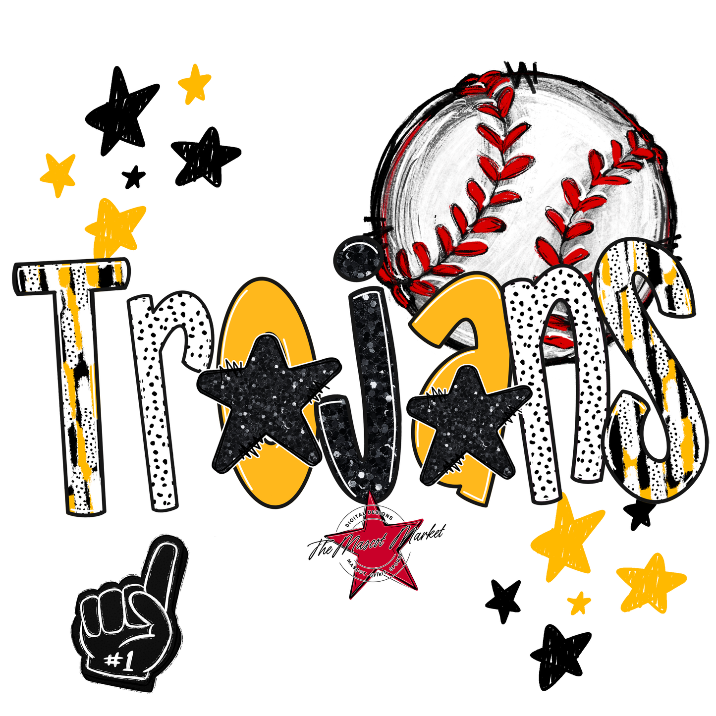 Trojans Baseball Scrape-Yellow