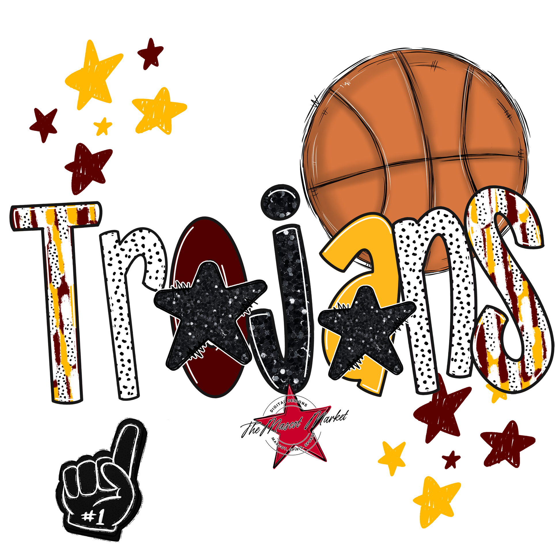 Trojans Basketball Scrape-Maroon-Yellow