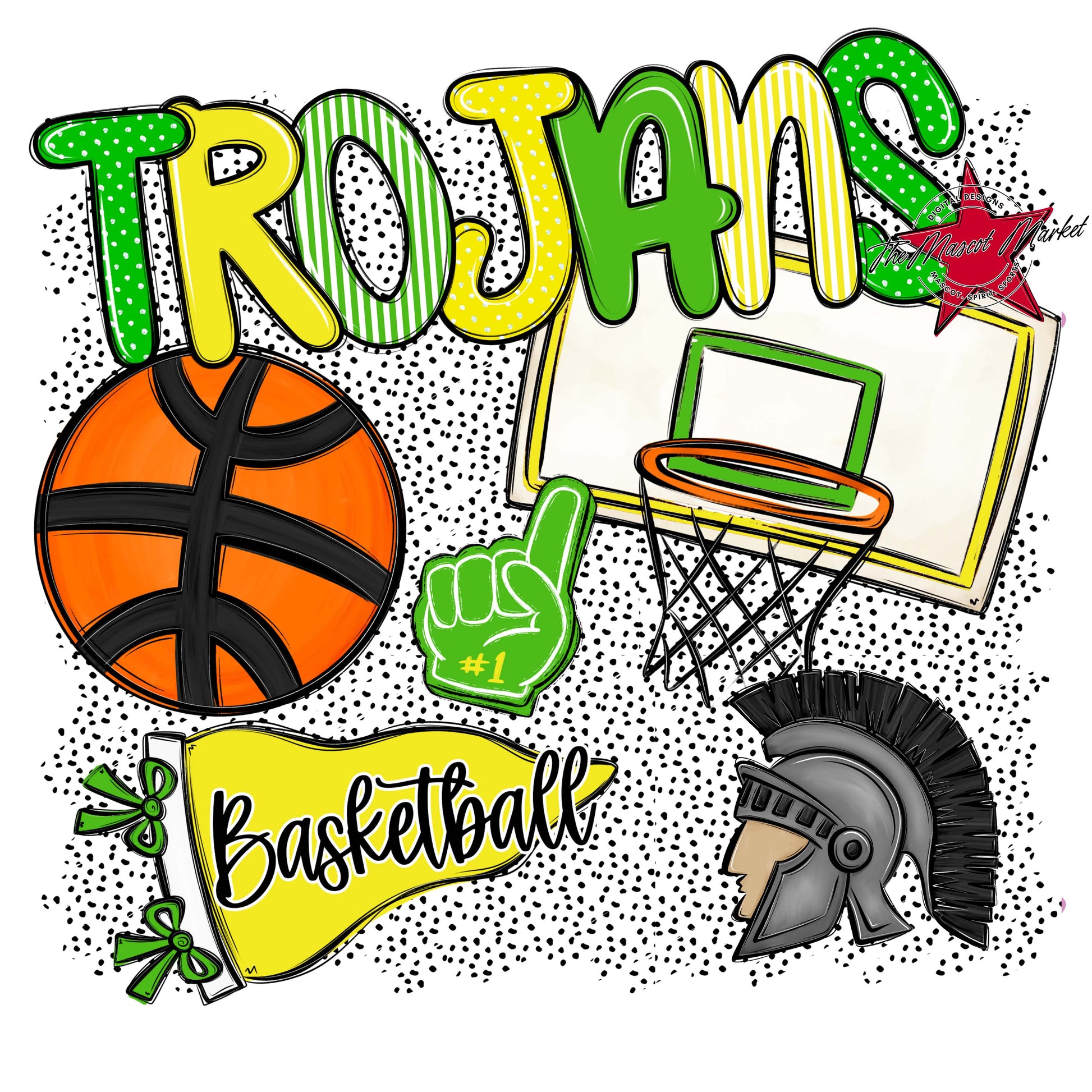 Trojans Basketball Spirit-Bright Green & Bright Yellow