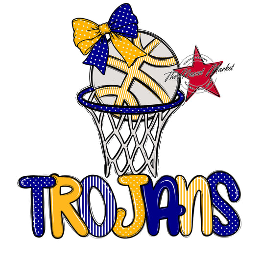 Trojans Basketball Spirit Design-Blue & Yellow