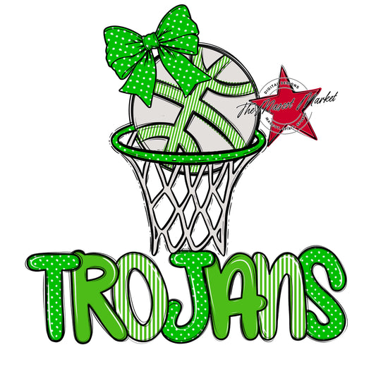 Trojans Basketball Spirit Design-Bright Green