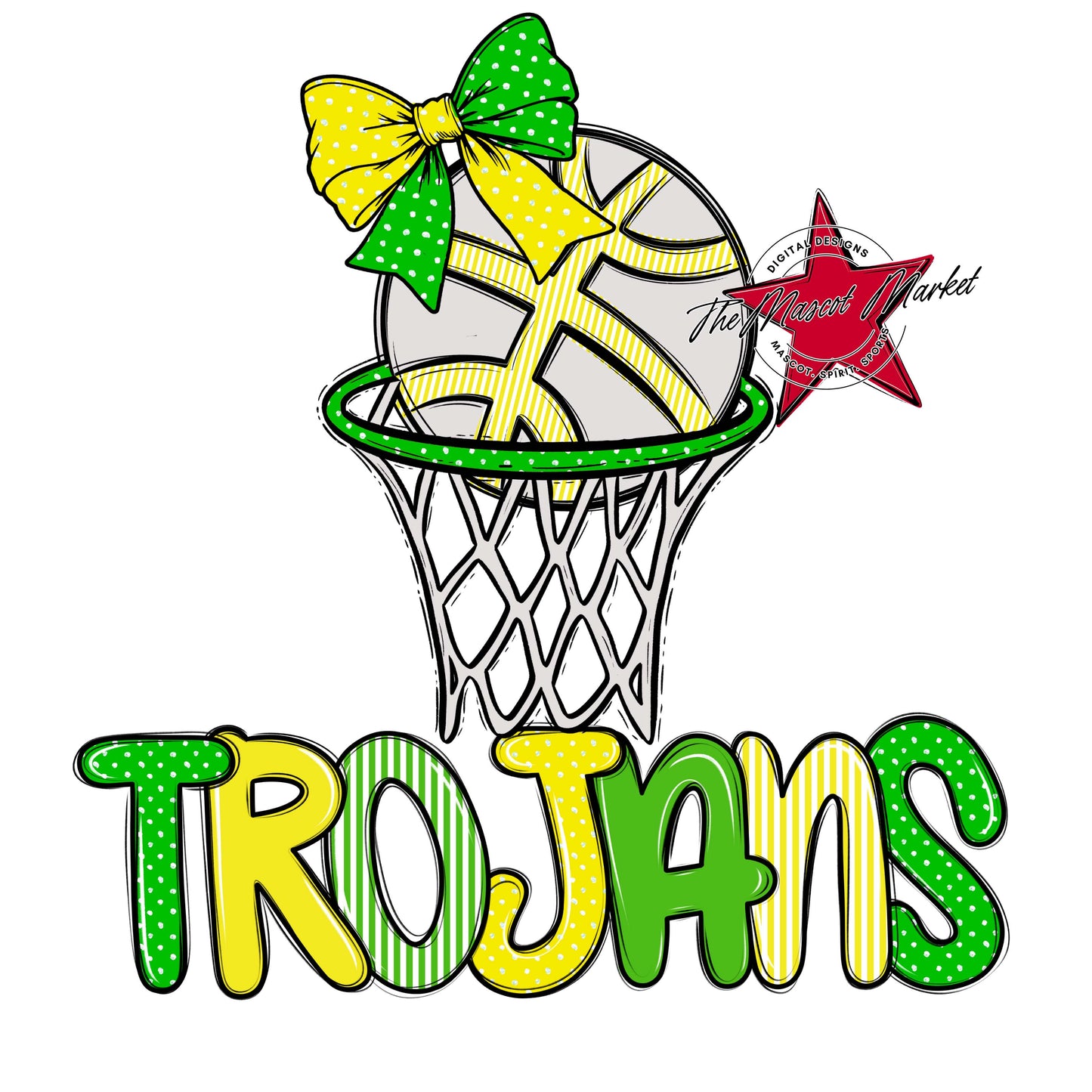 Trojans Basketball Spirit Design-Bright Green & Bright Yellow