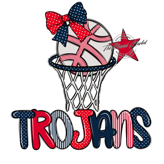 Trojans Basketball Spirit Design-Navy & Red