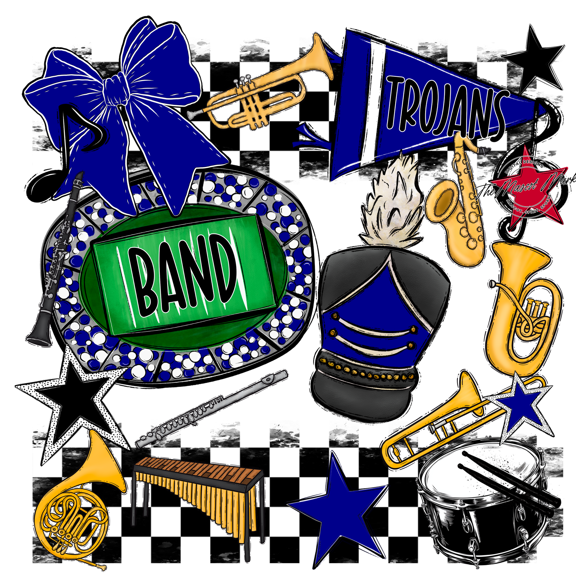 Trojans Checkers Band Spirit Design-Blue