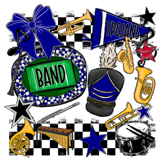 Trojans Checkers Band Spirit Design-Blue