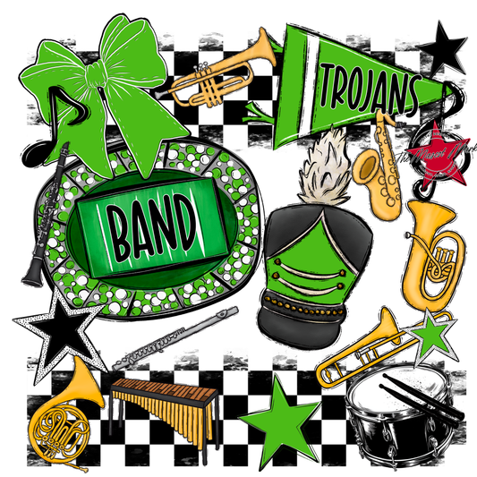 Trojans Checkers Band Spirit Design-Bright Green