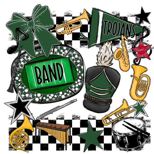 Trojans Checkers Band Spirit Design-Green