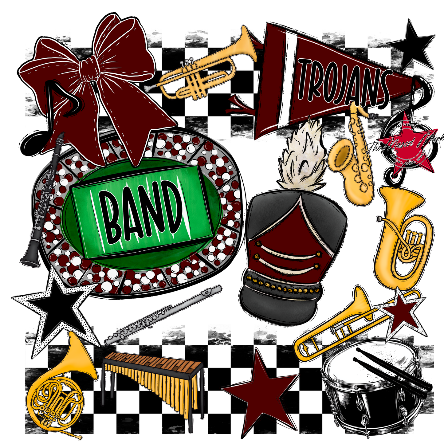 Trojans Checkers Band Spirit Design-Maroon