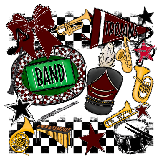 Trojans Checkers Band Spirit Design-Maroon