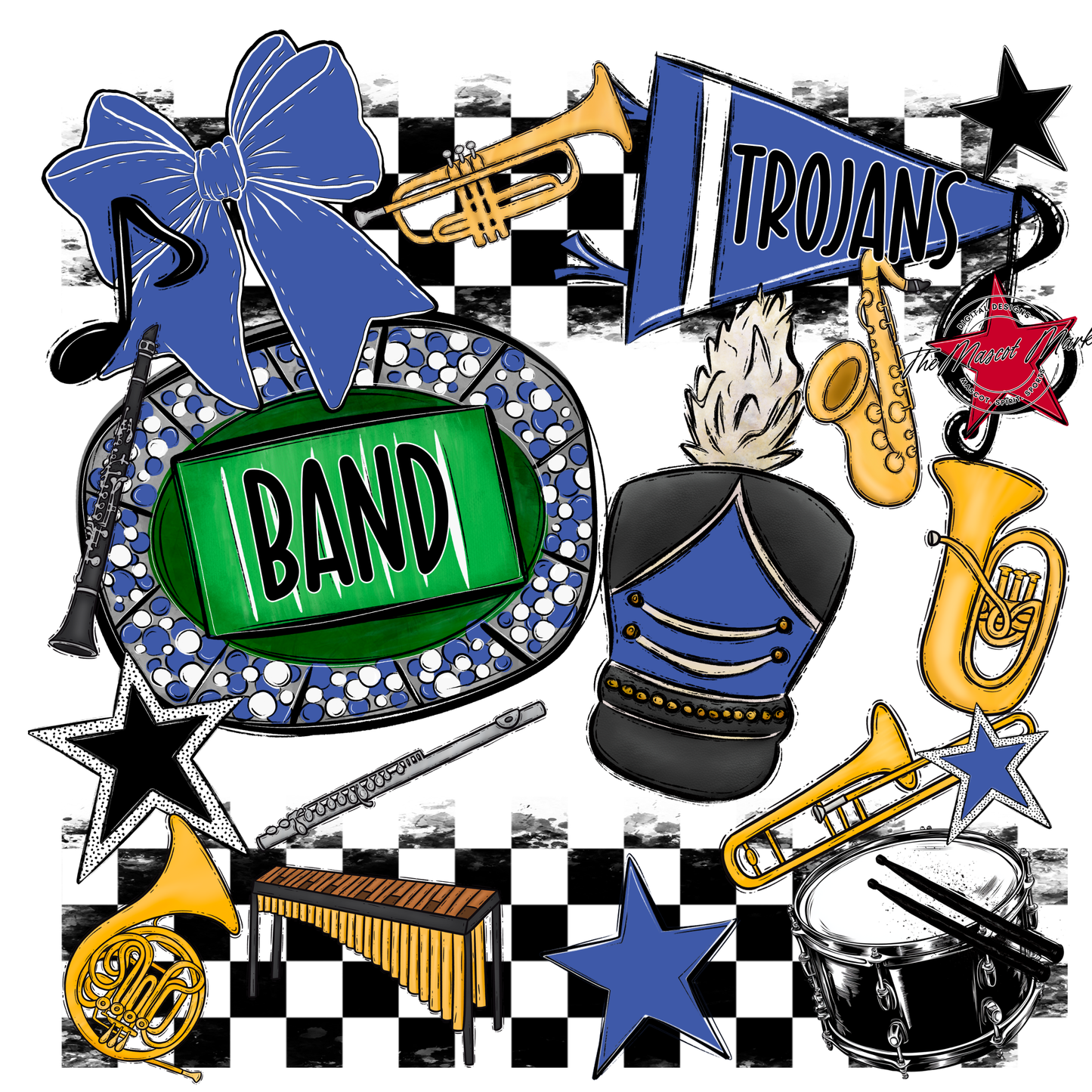 Trojans Checkers Band Spirit Design-Off Blue