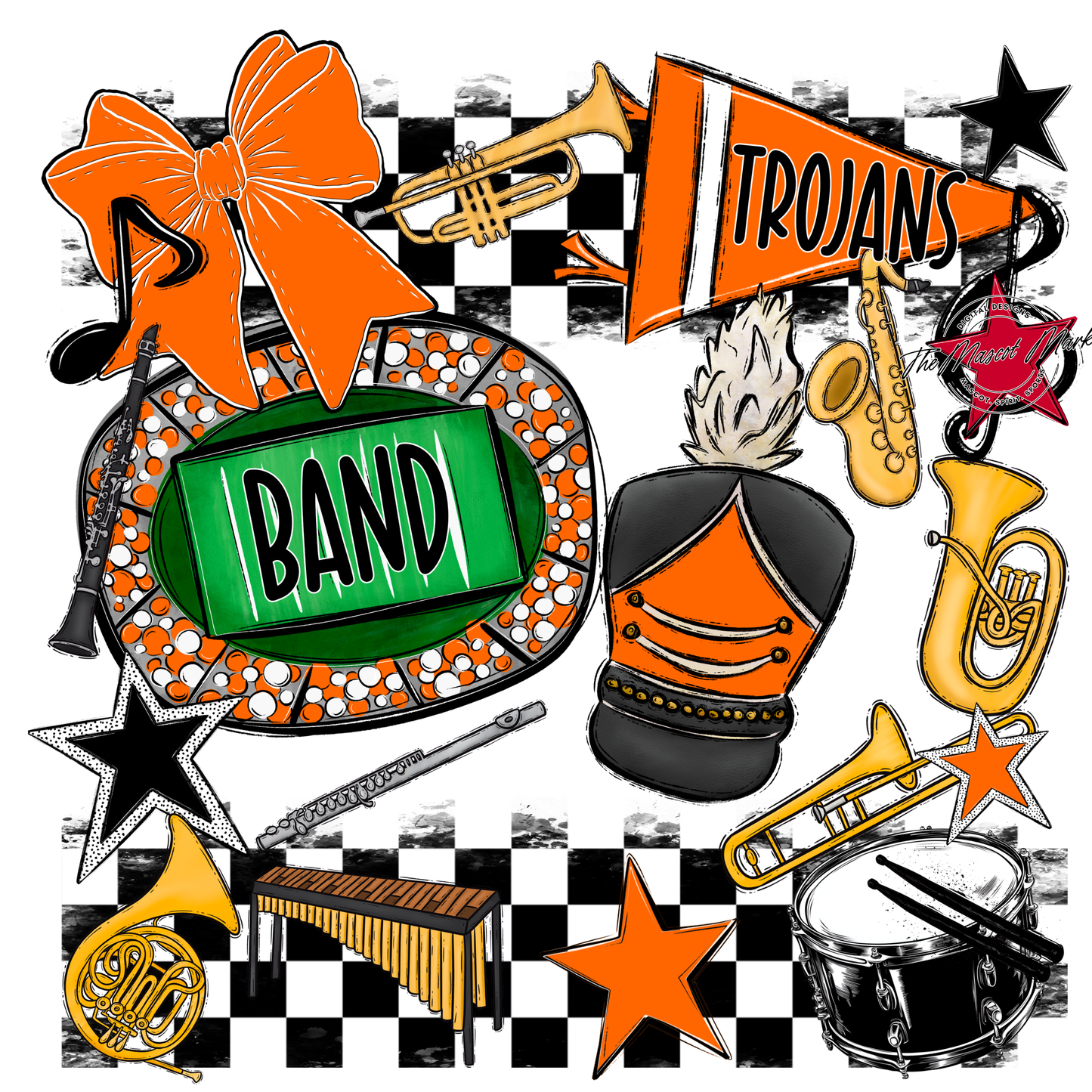 Trojans Checkers Band Spirit Design-Orange