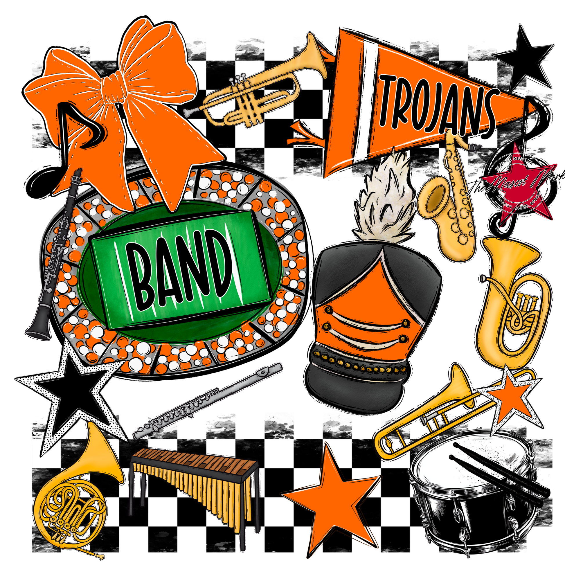Trojans Checkers Band Spirit Design-Orange