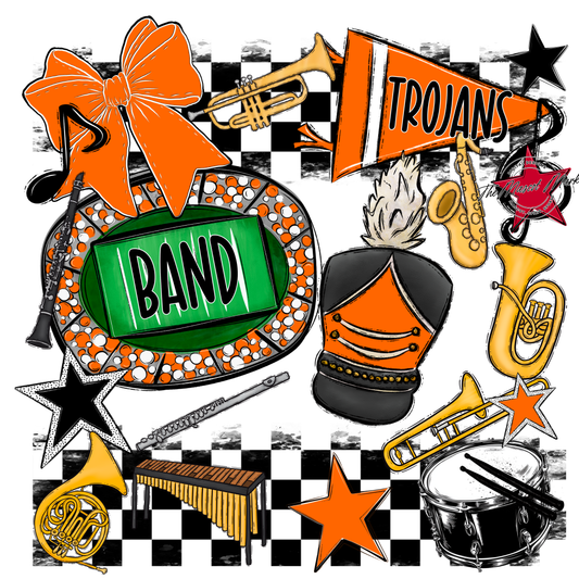Trojans Checkers Band Spirit Design-Orange