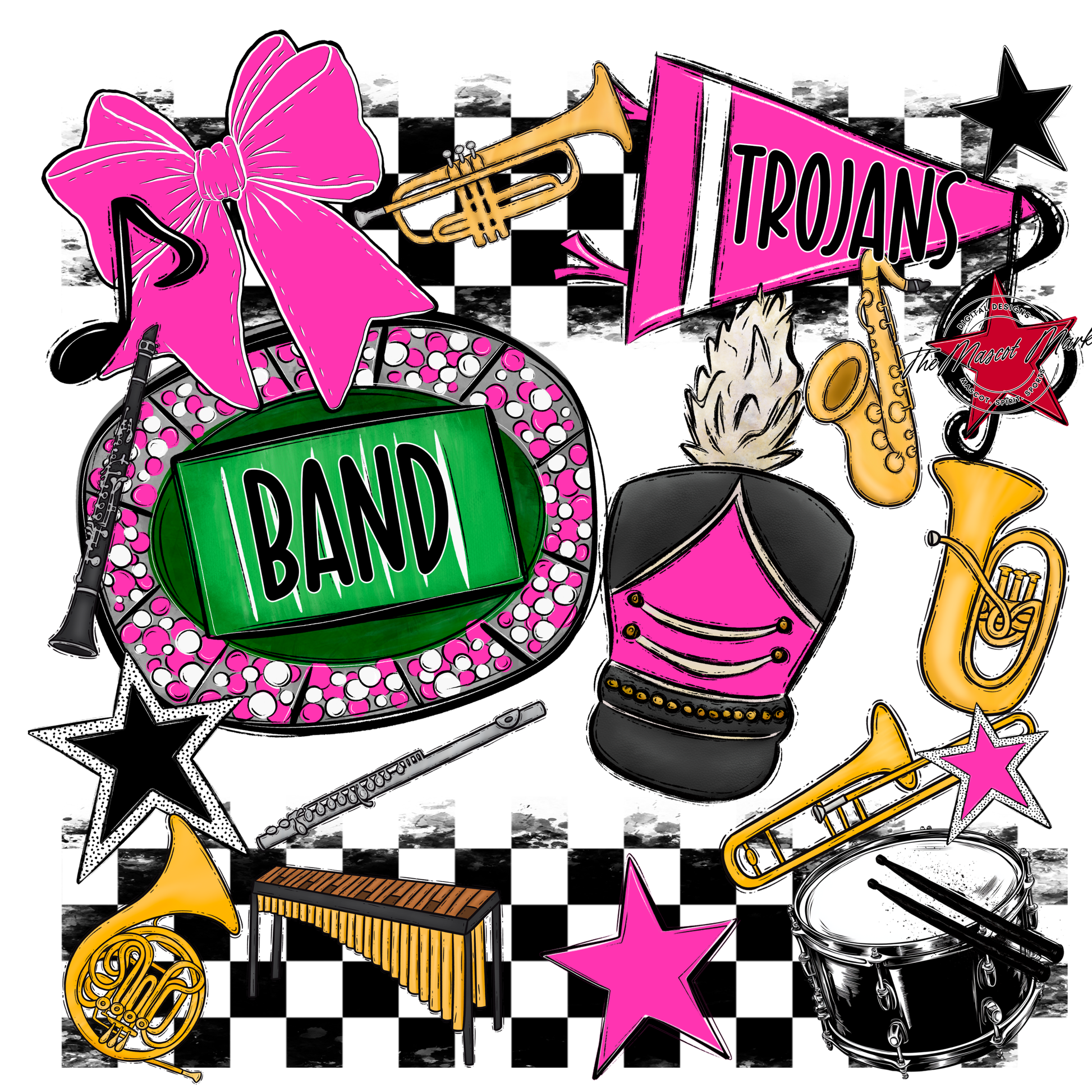 Trojans Checkers Band Spirit Design-Pink