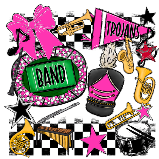 Trojans Checkers Band Spirit Design-Pink