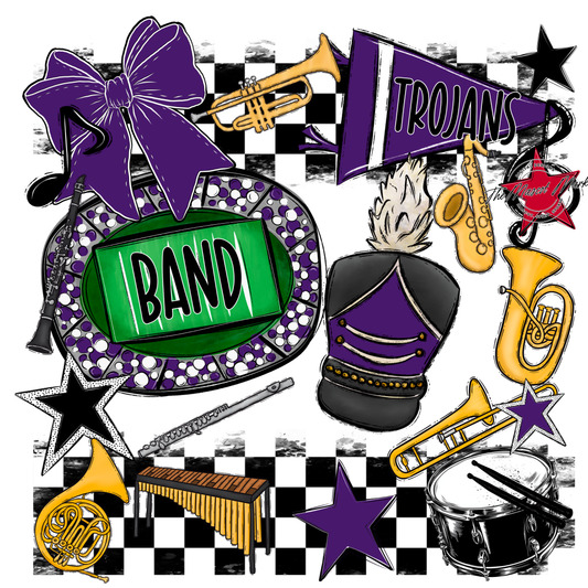 Trojans Checkers Band Spirit Design-Purple