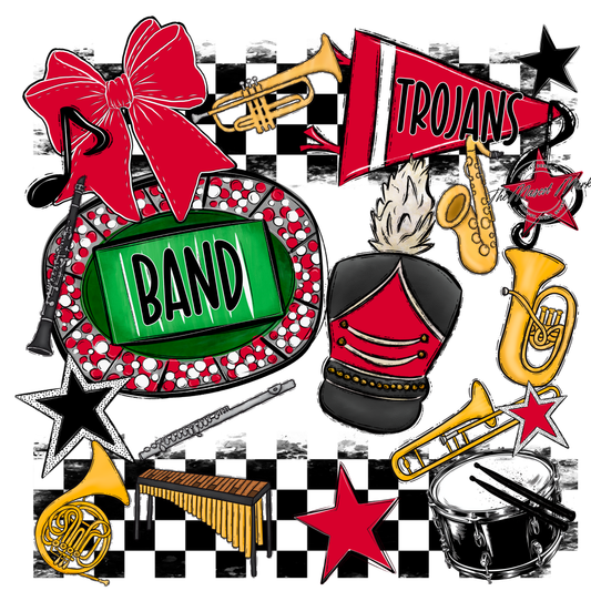 Trojans Checkers Band Spirit Design-Red