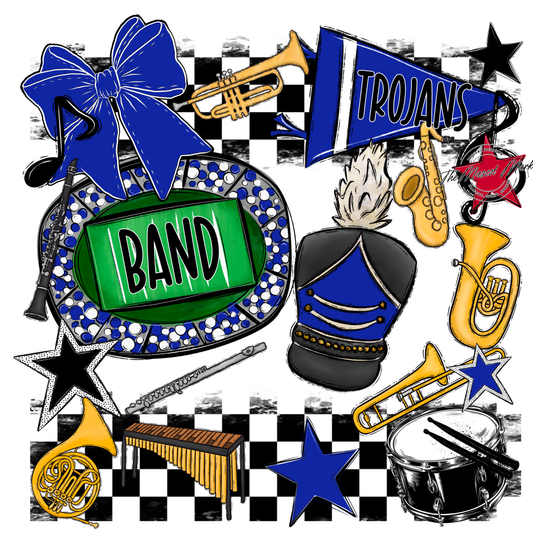 Trojans Checkers Band Spirit Design-Royal Blue