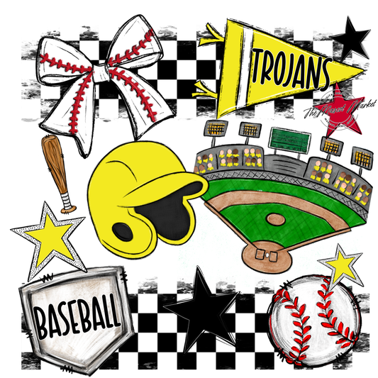 Trojans Checkers Baseball Spirit Design-Bright Yellow