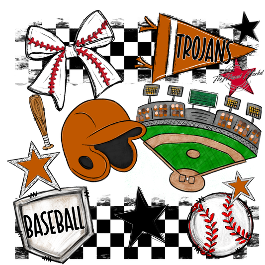 Trojans Checkers Baseball Spirit Design-Burnt Orange