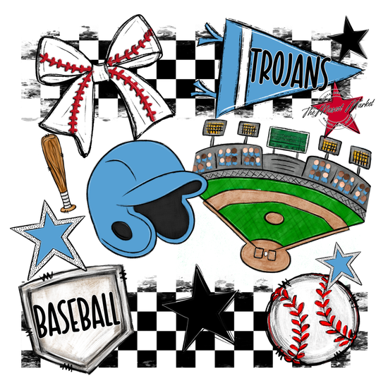 Trojans Checkers Baseball Spirit Design-Carolina Blue