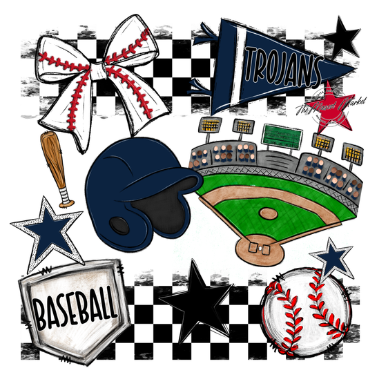 Trojans Checkers Baseball Spirit Design-Navy