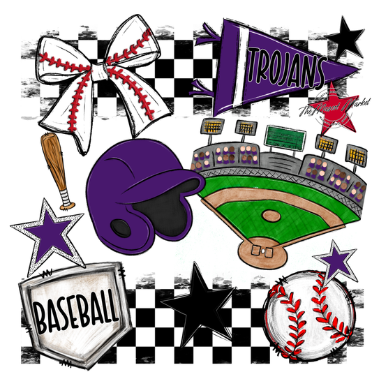 Trojans Checkers Baseball Spirit Design-Purple