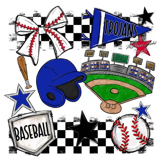 Trojans Checkers Baseball Spirit Design-Royal Blue