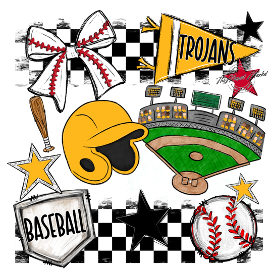 Trojans Checkers Baseball Spirit Design-Yellow