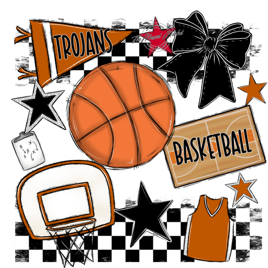 Trojans Checkers Basketball Spirit Design-Burnt Orange