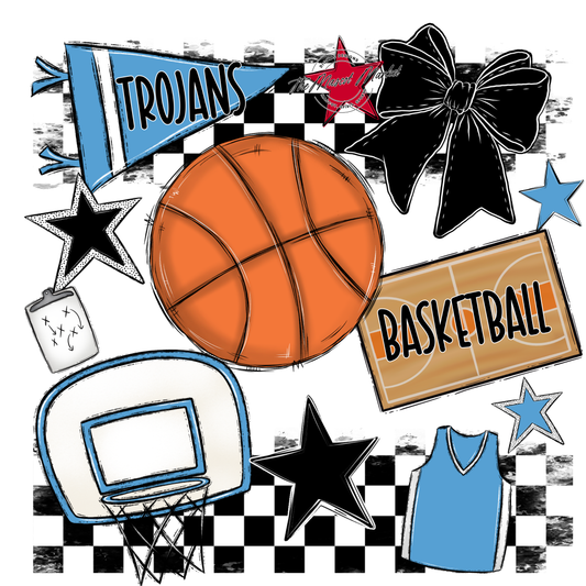 Trojans Checkers Basketball Spirit Design-Carolina Blue